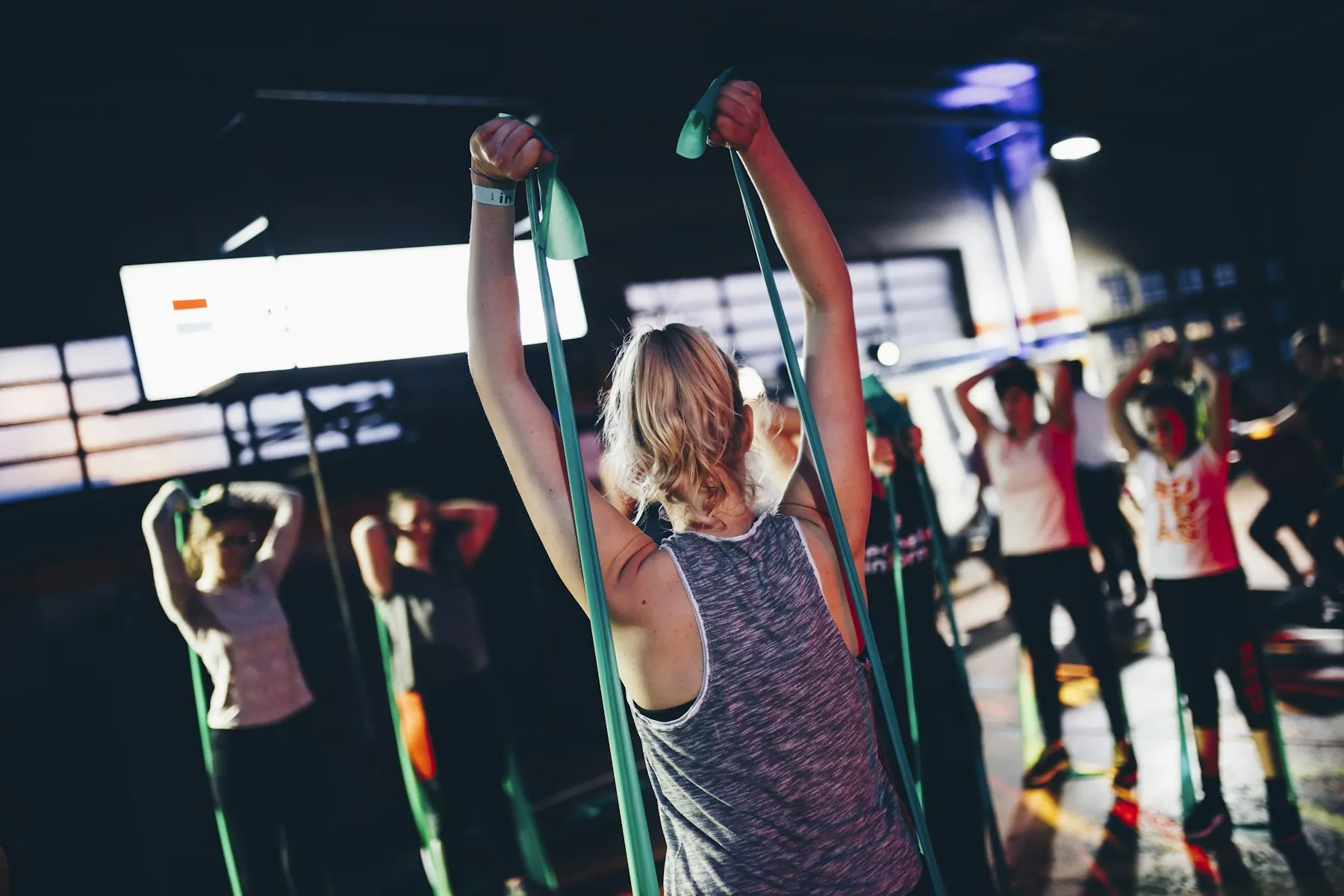 Group fitness class training together
